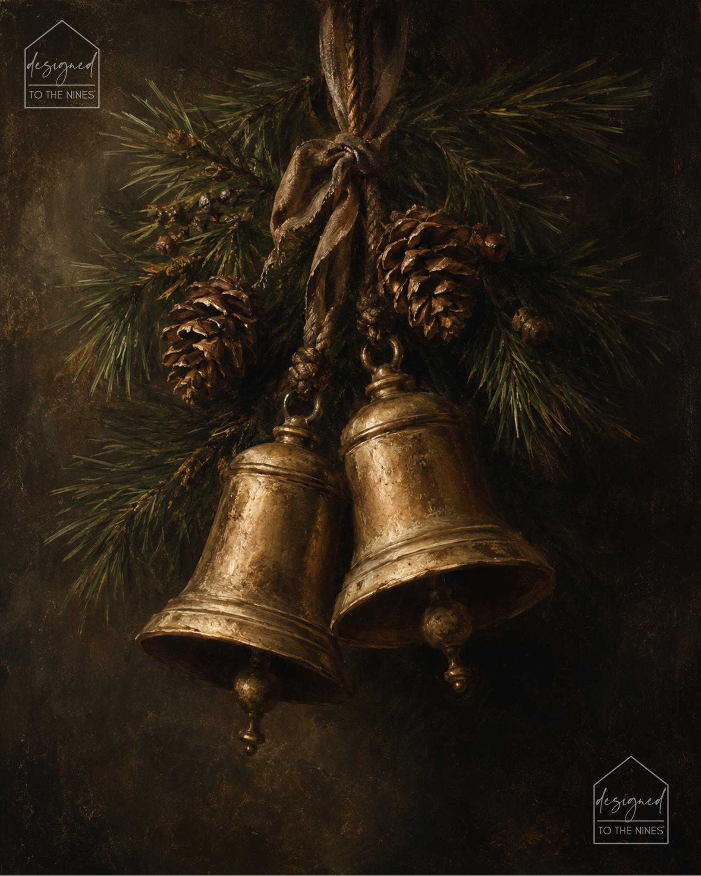 Vintage Christmas Bells Art Print | Pinecone Holiday Digital Download