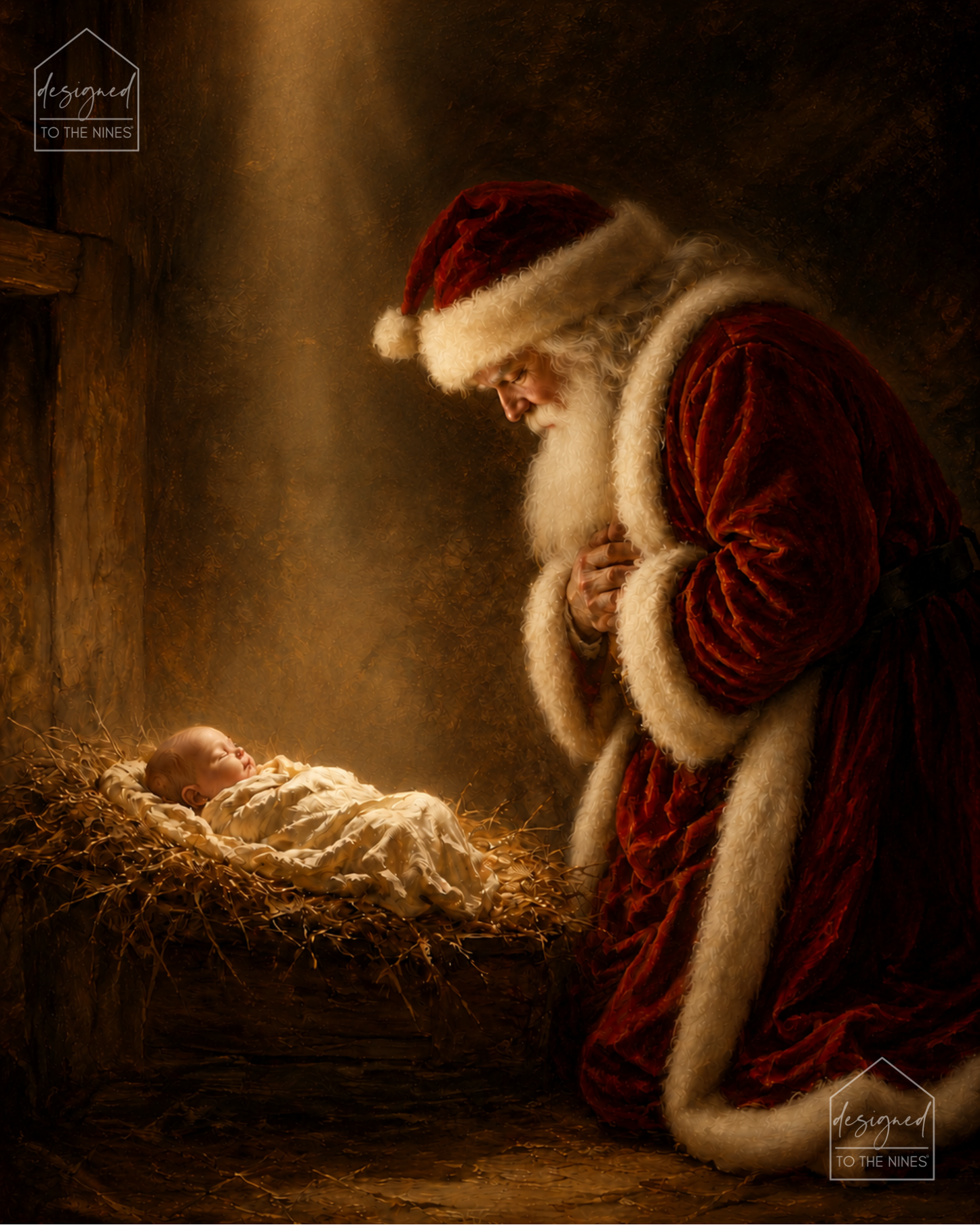 Santa and Baby Jesus Christmas Art Print | Nativity Digital Download