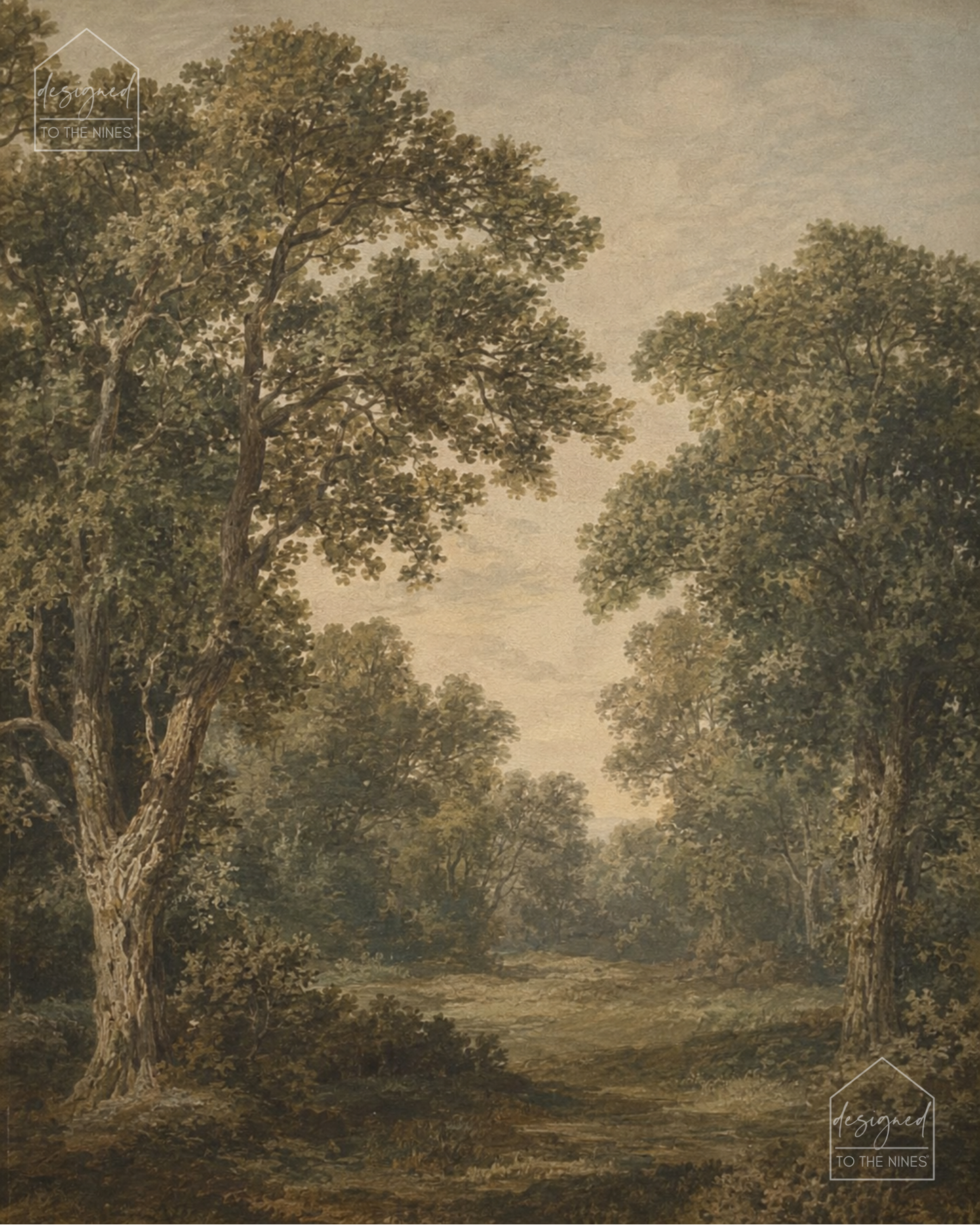 Vintage Woodland Landscape Art Print | Neutral Forest Digital Download