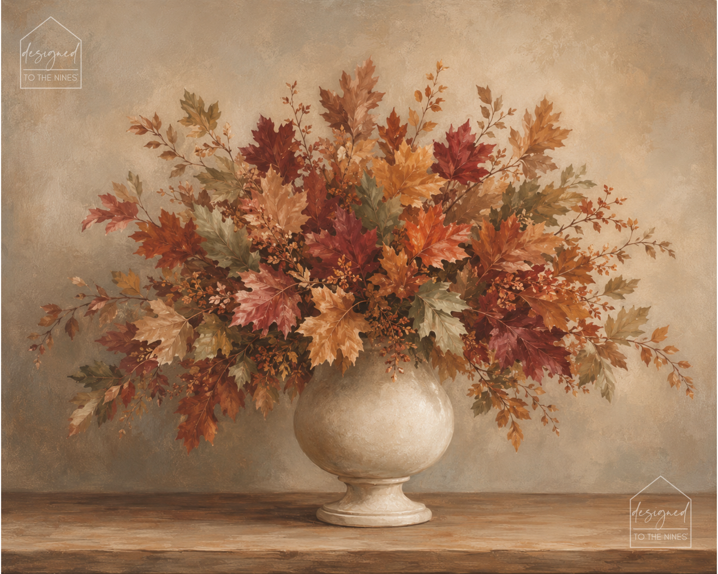 Vintage Fall Leaves Art Print | Autumn Vase Digital Download