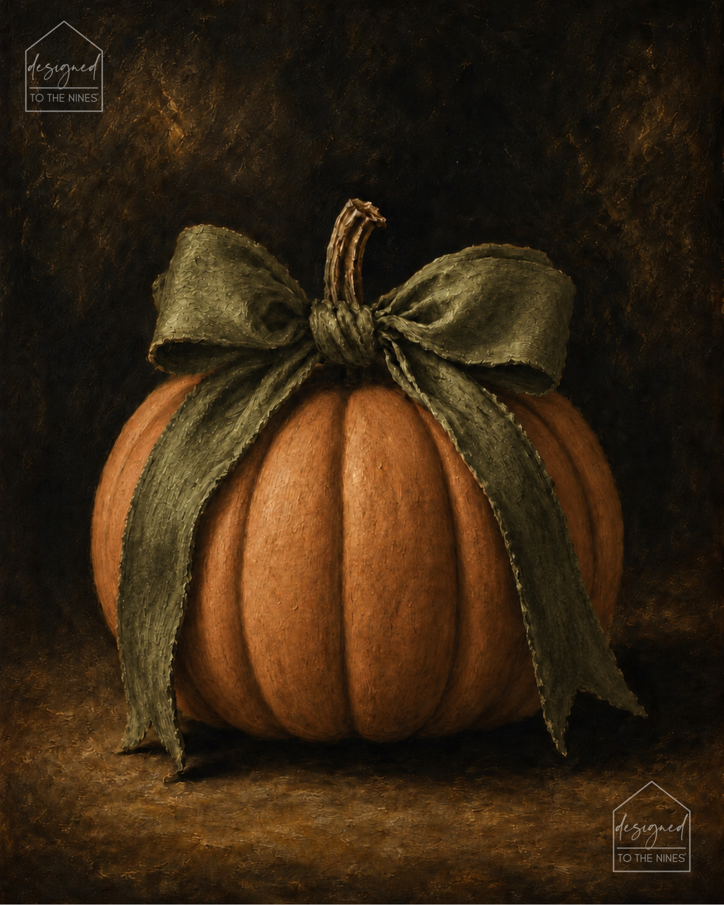 Orange Pumpkin with Olive Bow Art Print | Vintage Fall Digital Download