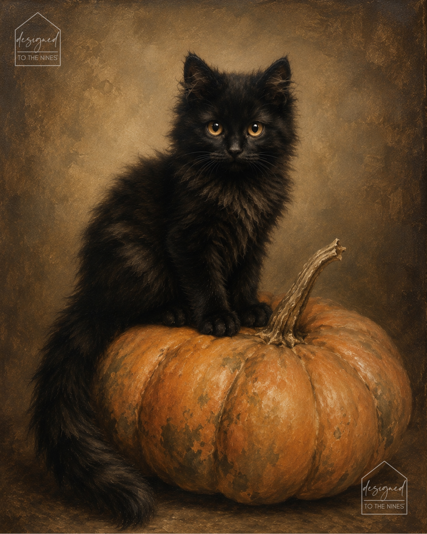 Black Cat Pumpkin Art Print | Vintage Halloween Digital Download