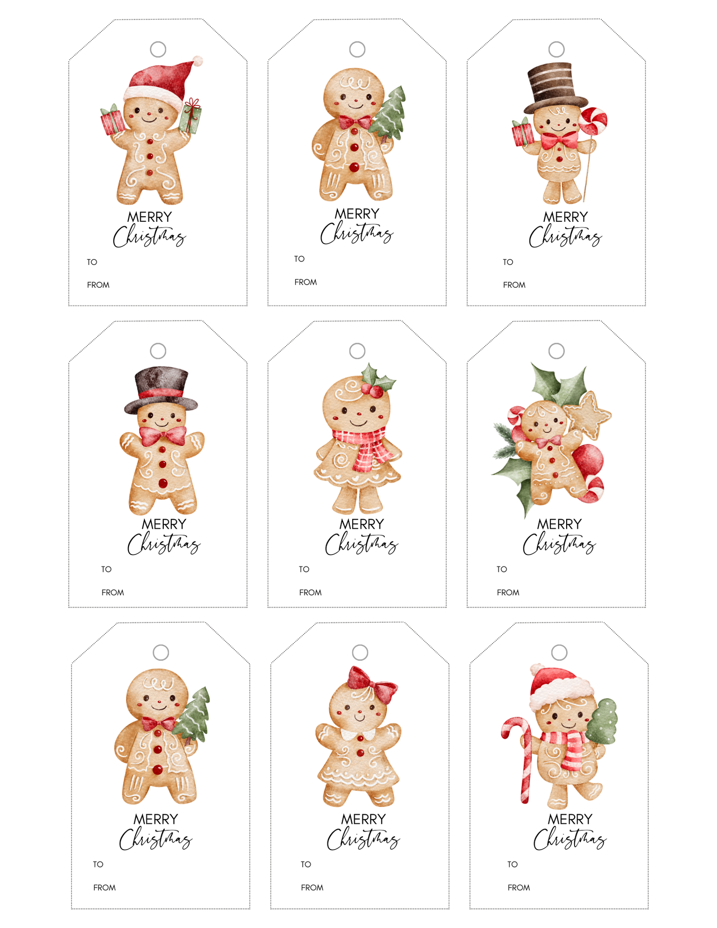 Gingerbread Men Gift Tags – Printable Christmas Digital Download