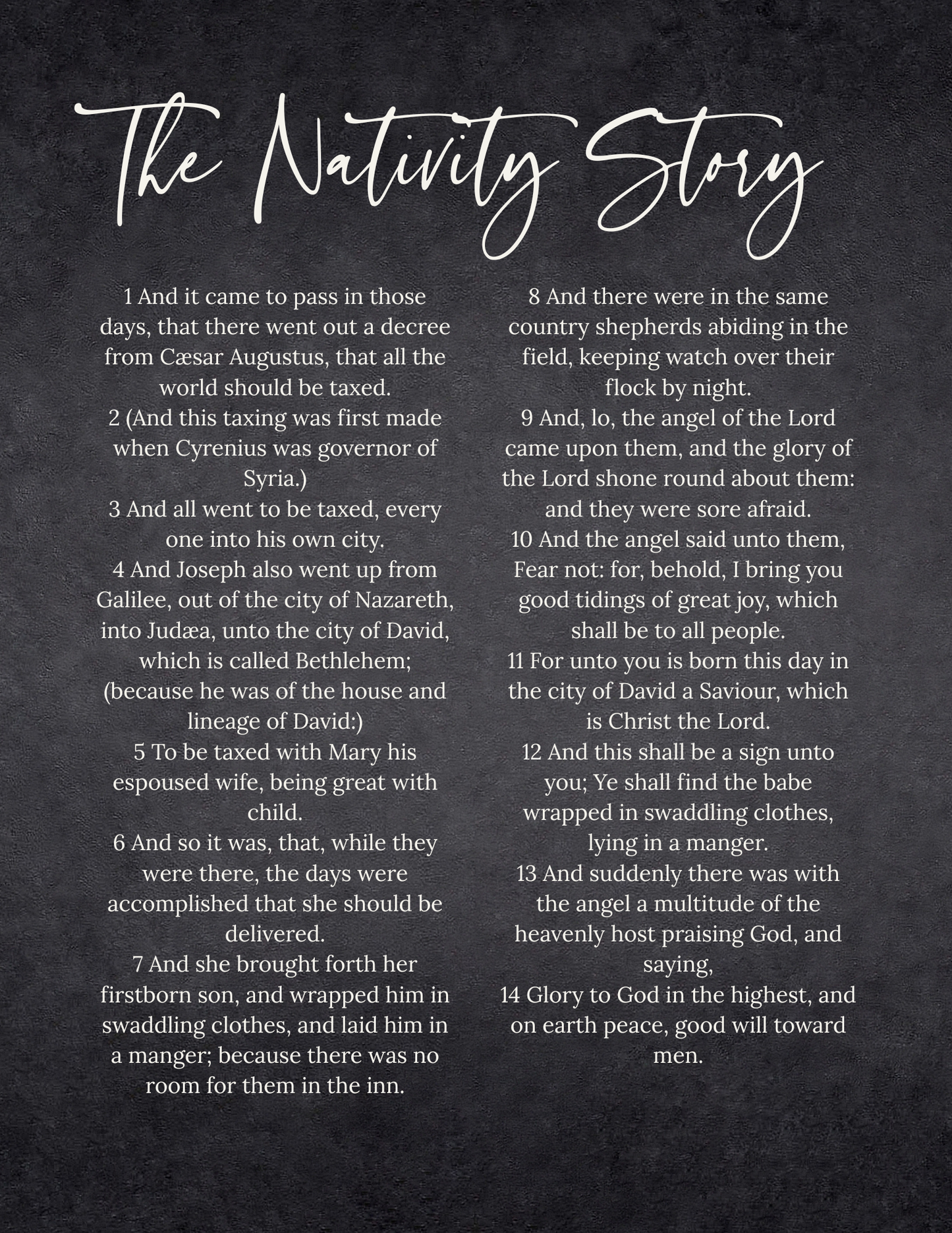 The Nativity Story Digital Print – Black Christmas Scripture Art