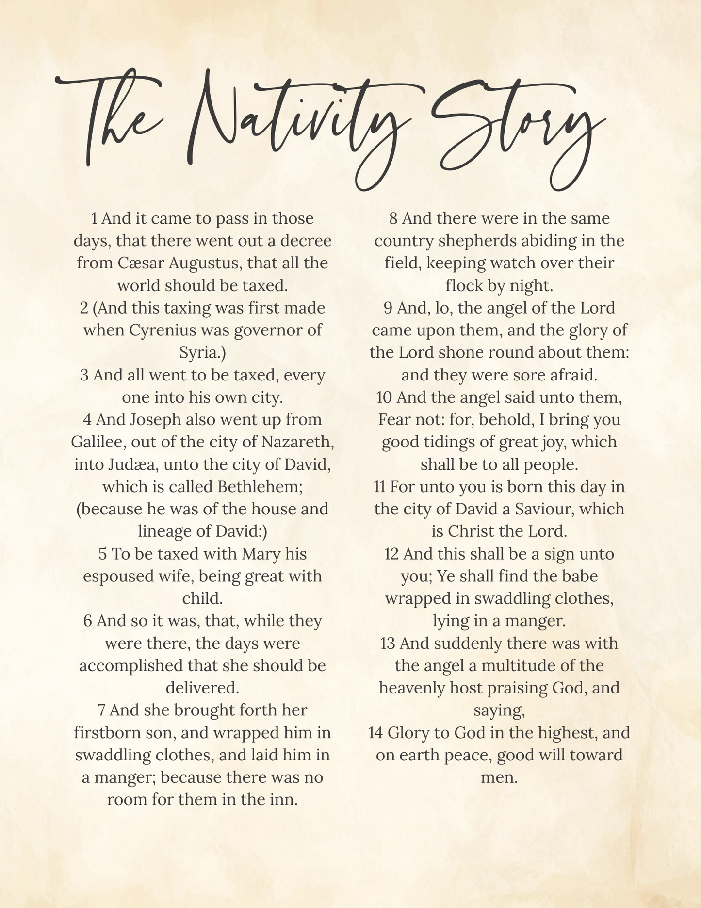 The Nativity Story Digital Print – Ivory Christmas Scripture Art