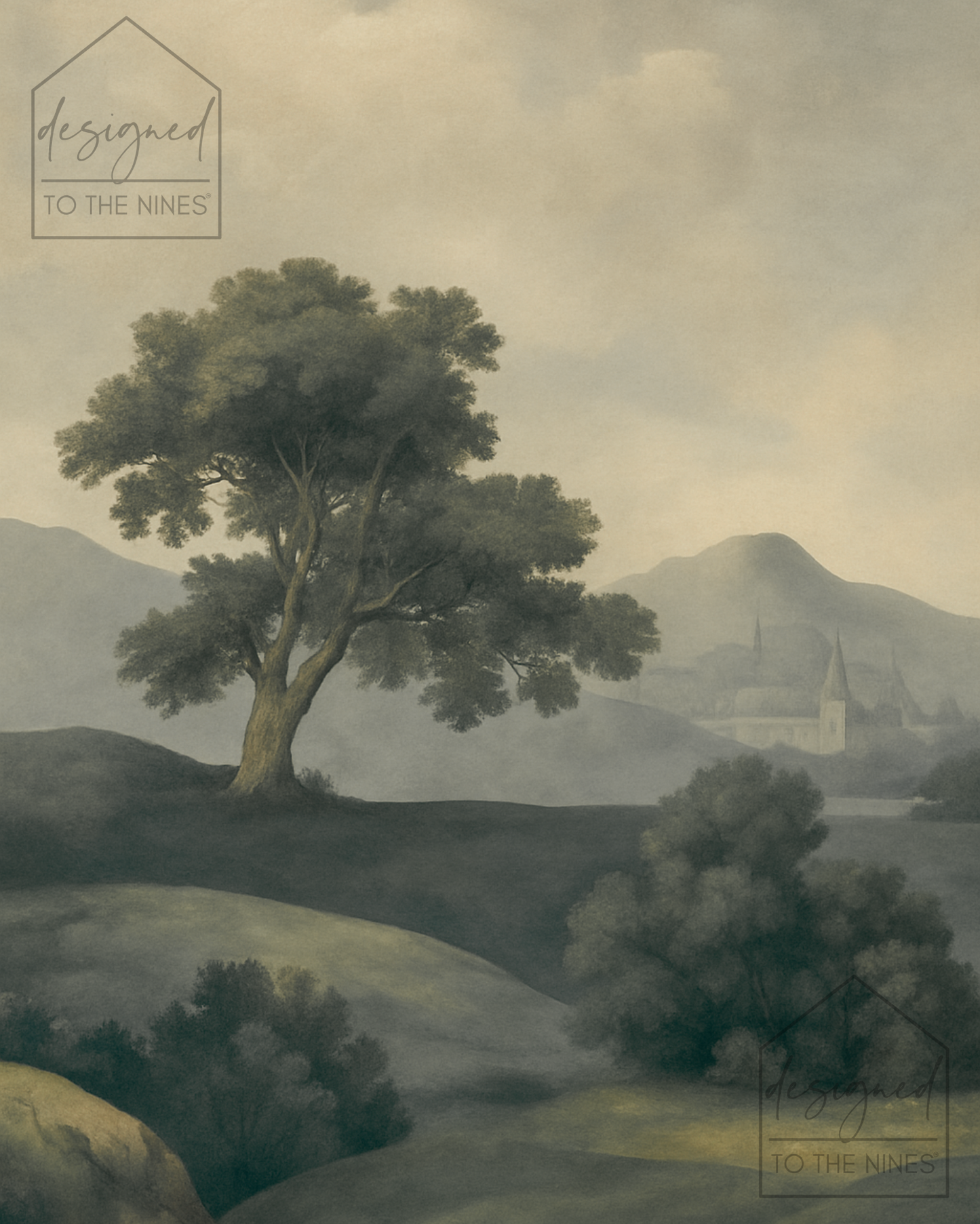 Vintage Landscape Tree Digital Art Print