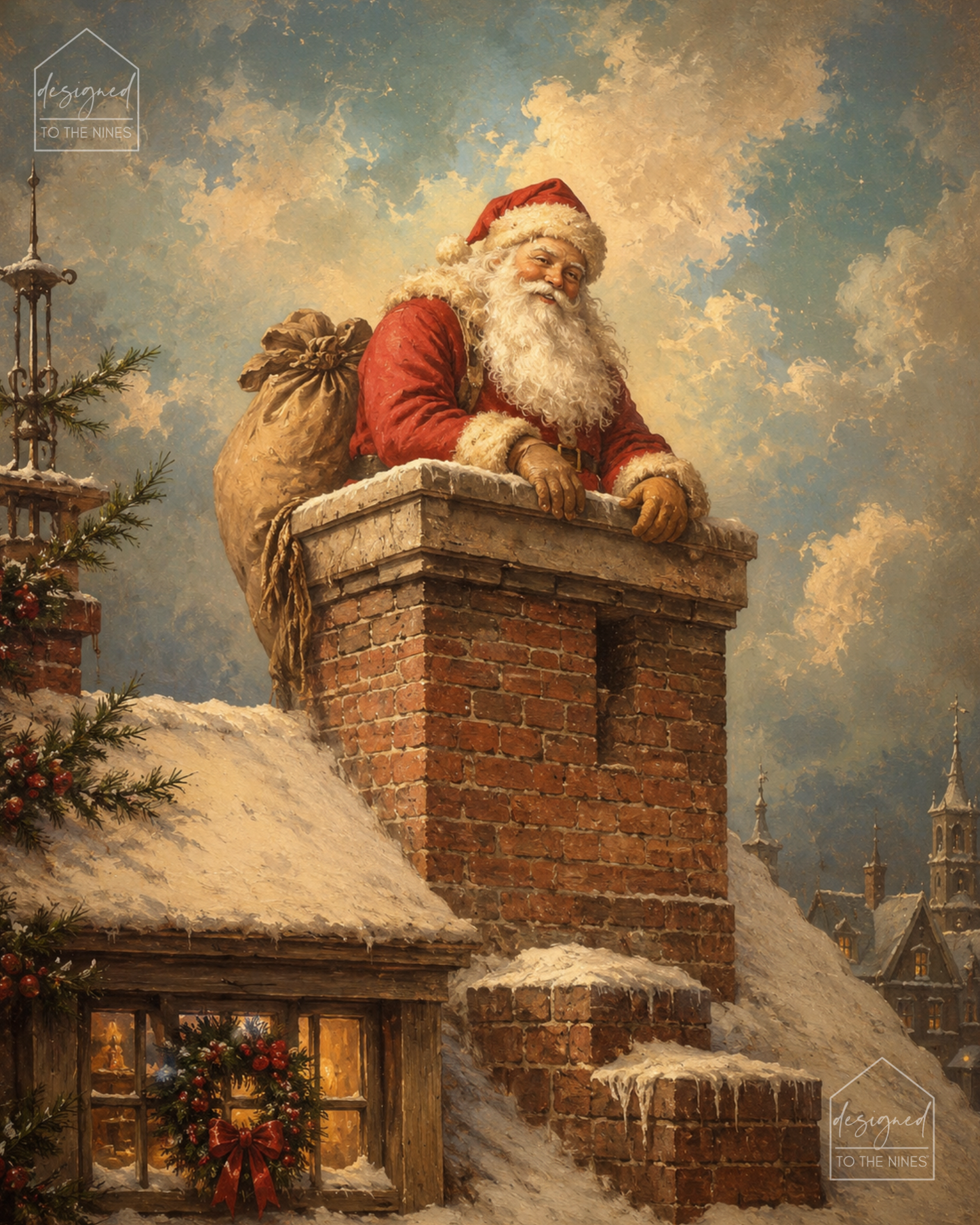 Vintage Santa Chimney Christmas Art Print | Digital Download