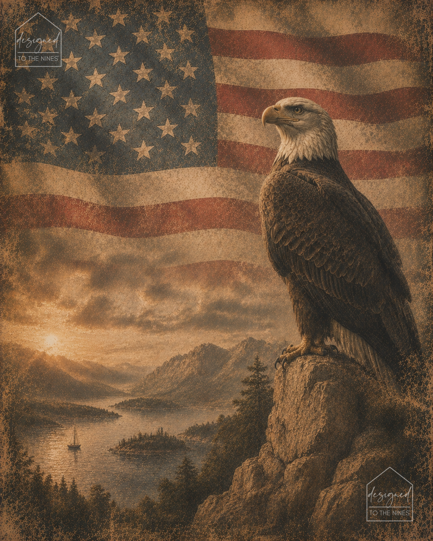Vintage Bald Eagle Patriotic Art Print | American Flag Digital Print Download