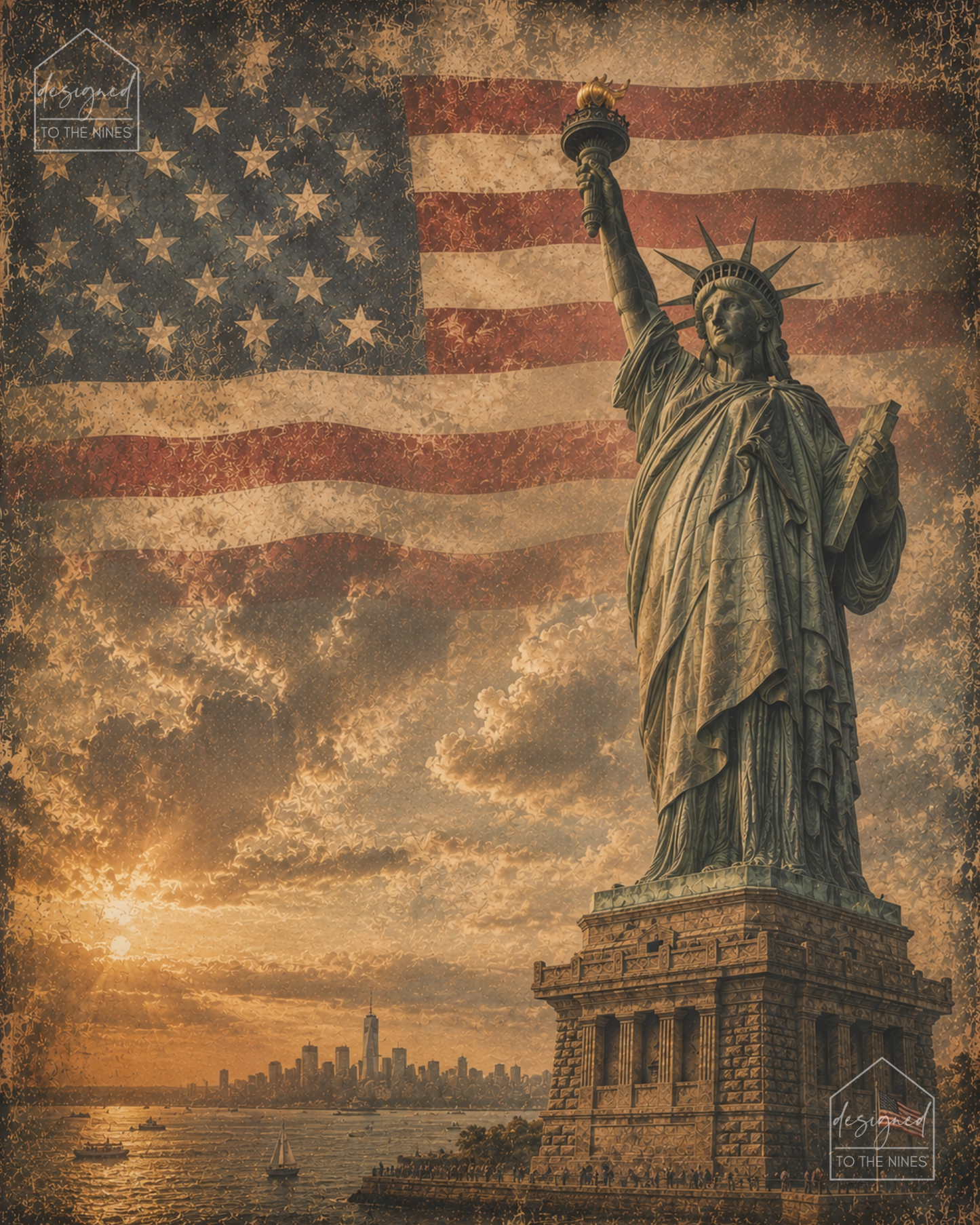 Vintage Statue of Liberty Patriotic Art Print | American Flag Digital Print Download