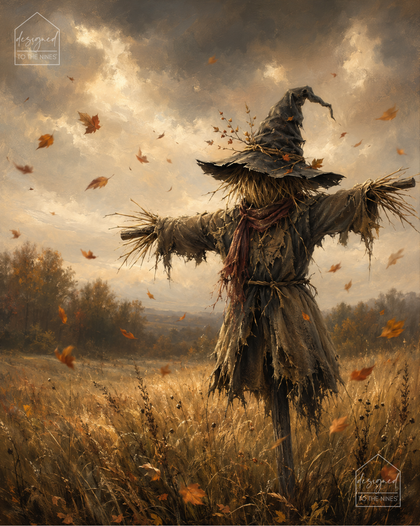 Vintage Scarecrow Art Print | Moody Fall Field Digital Download