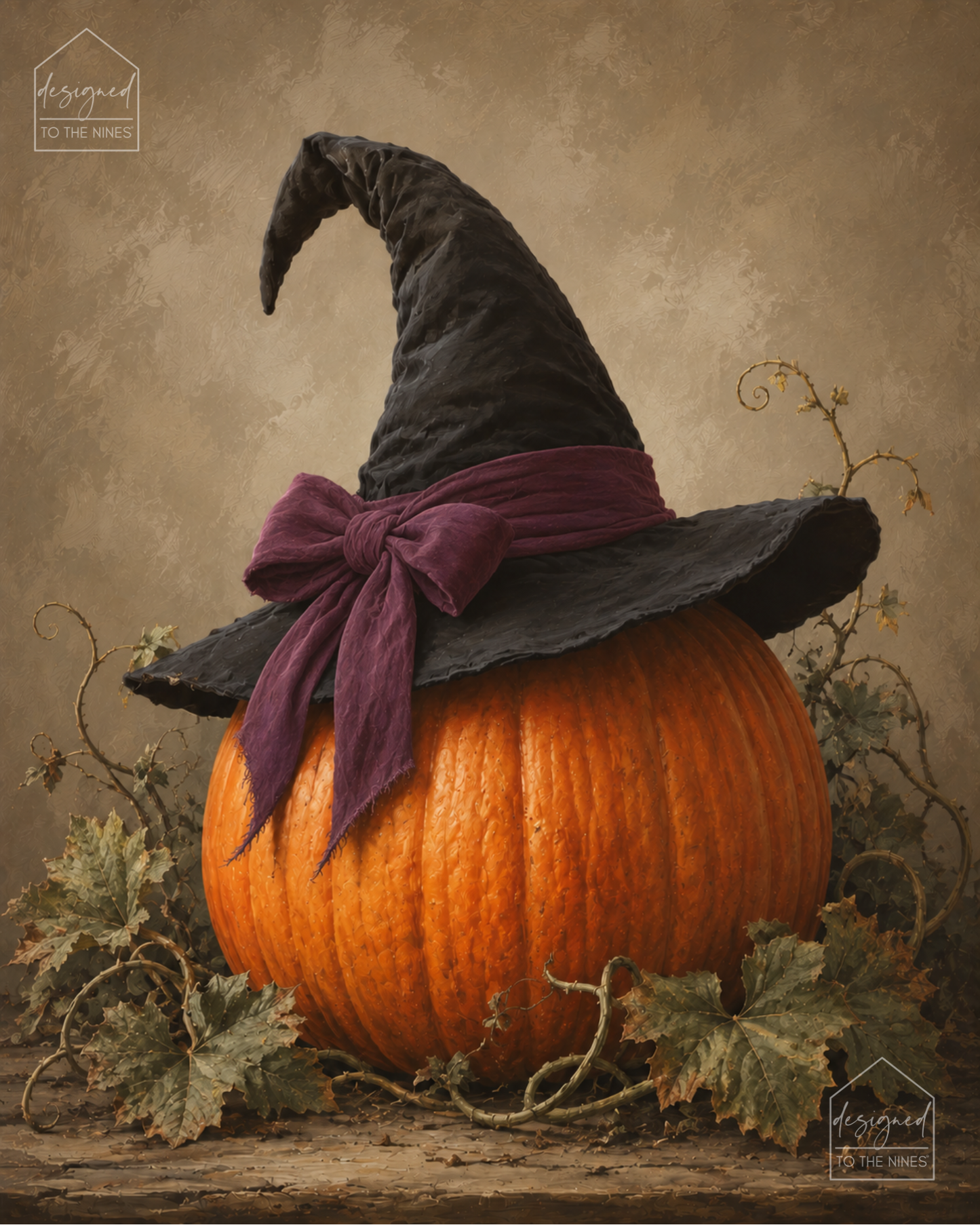 Witch Hat Pumpkin Art Print | Plum Bow Halloween Digital Download