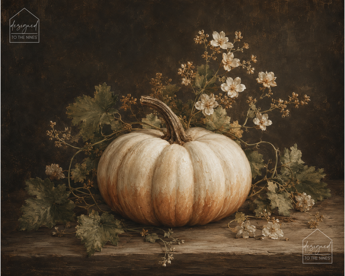 Vintage White Pumpkin Art Print | Neutral Fall Digital Download