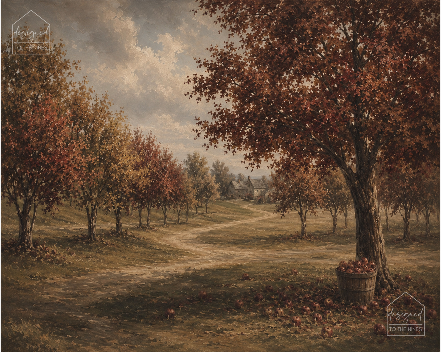 Autumn Apple Orchard Art Print | Vintage Fall Landscape Digital Download