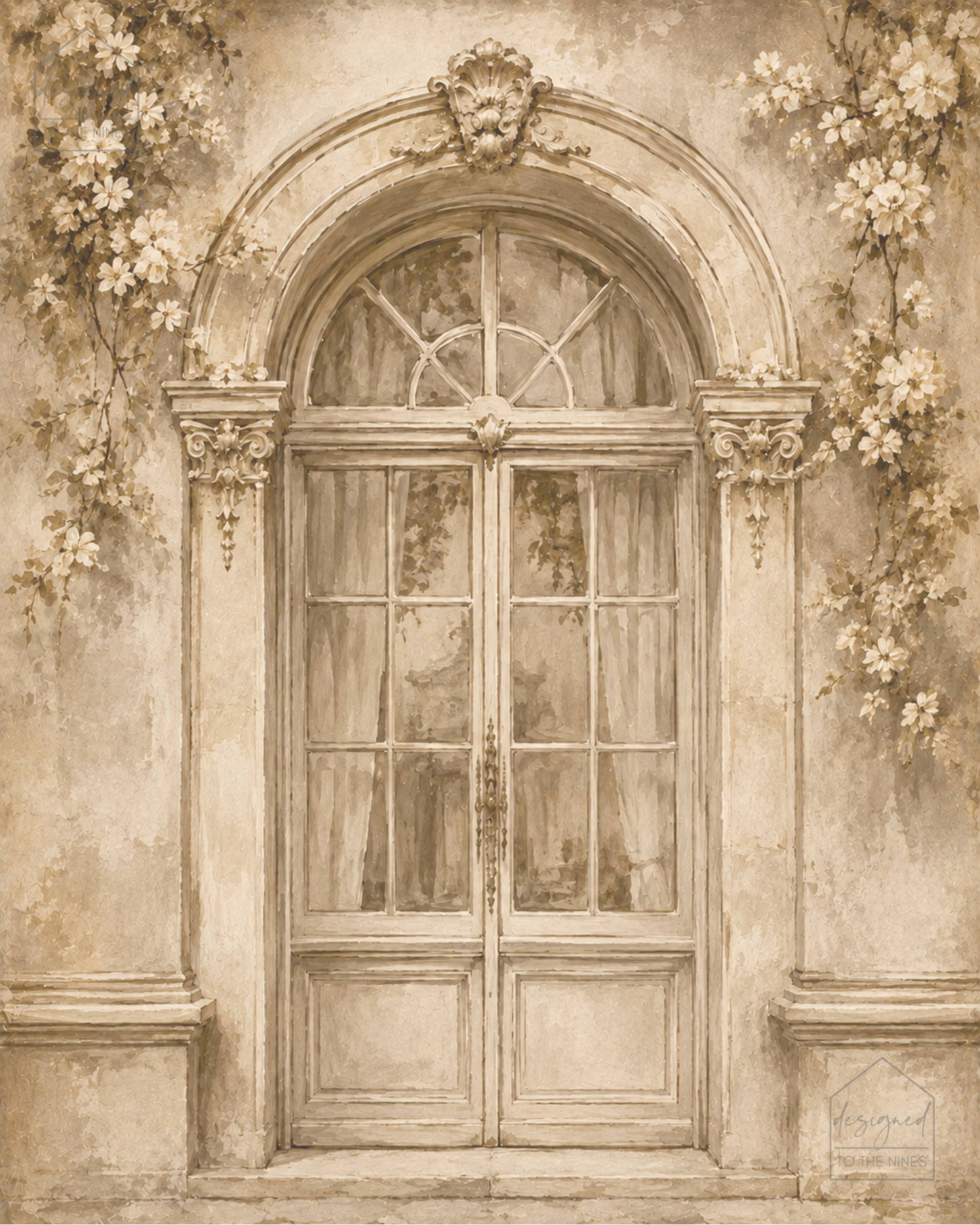 Vintage French Door Art Print | Neutral Floral Digital Download