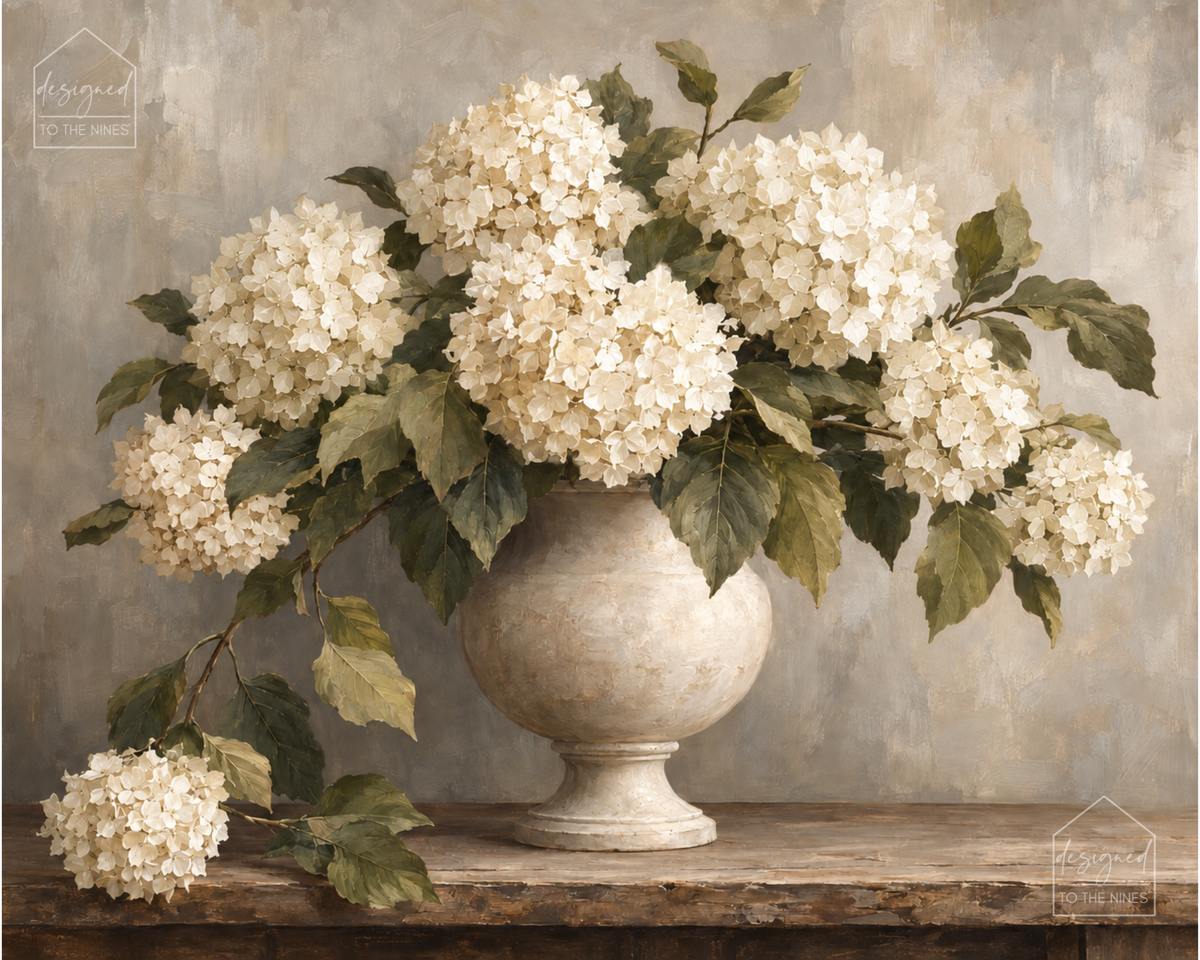 White Hydrangea Bouquet Art Print | Vintage Floral Digital Download