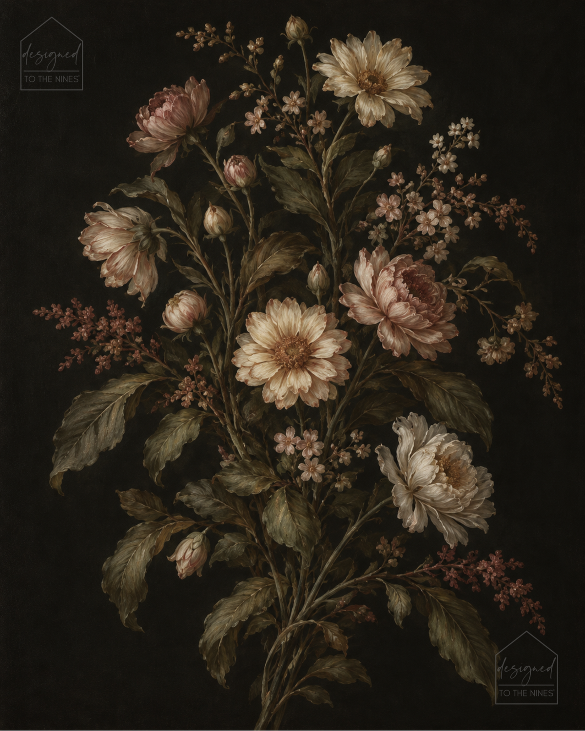 Moody Vintage Floral Art Print | Dark Botanical Digital Download