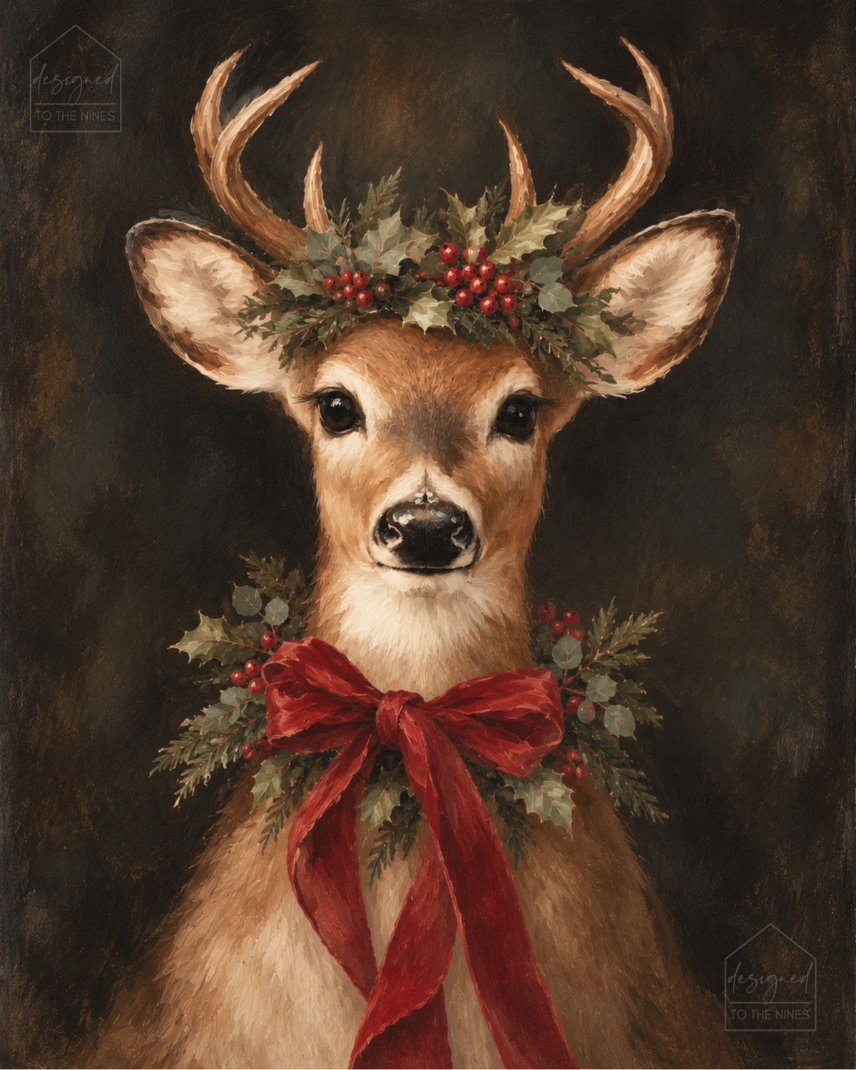 Christmas Deer Art Print | Vintage Woodland Digital Download