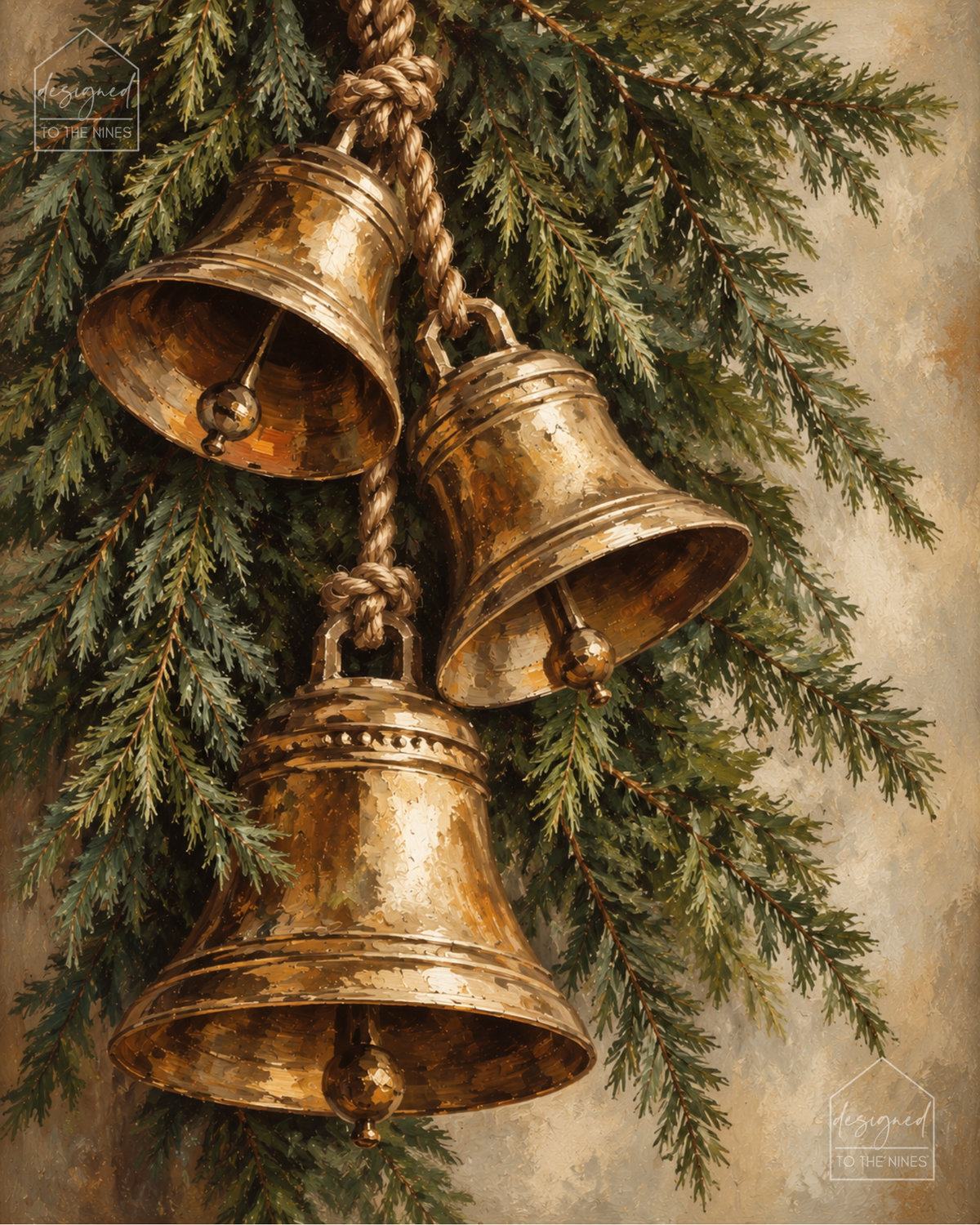 Gold Christmas Bells Art Print | Vintage Holiday Digital Download