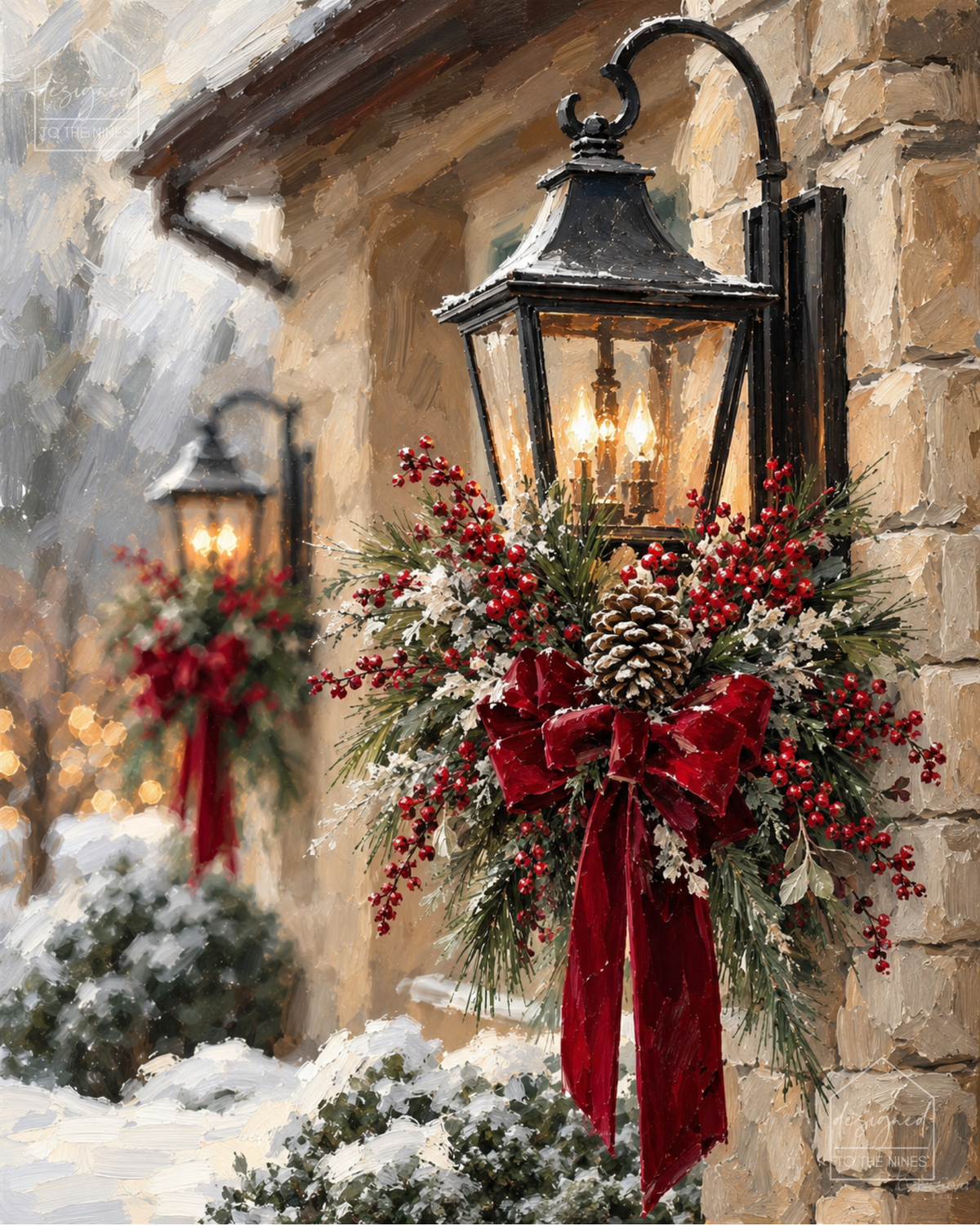 Christmas Lantern Art Print | Vintage Holiday Digital Download