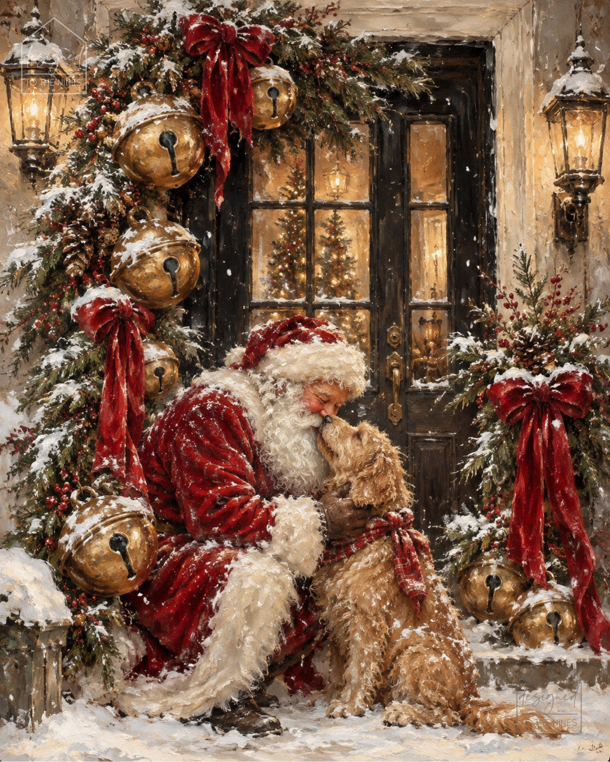 Santa with Dog Christmas Art Print | Vintage Holiday Digital Download