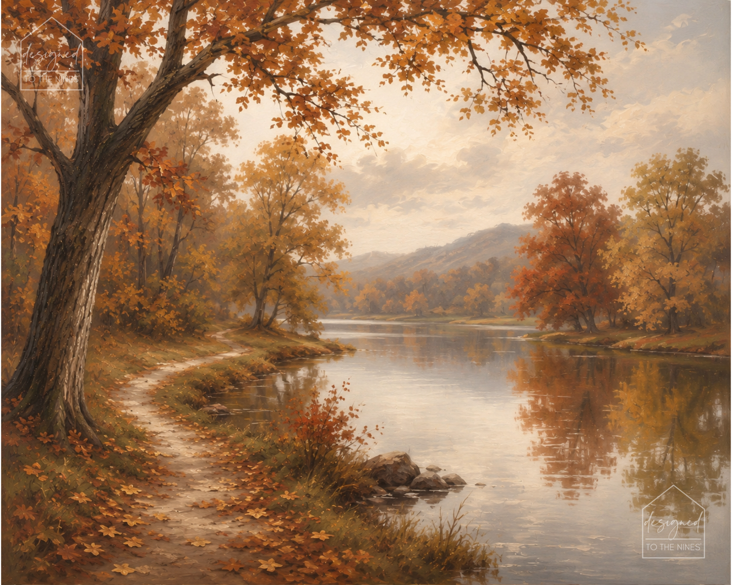 Vintage Fall Lake Art Print | Autumn Landscape Digital Download
