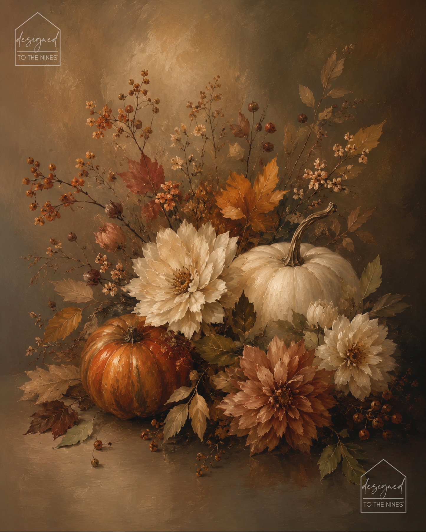 Vintage Pumpkin Floral Art Print | Fall Harvest Digital Download