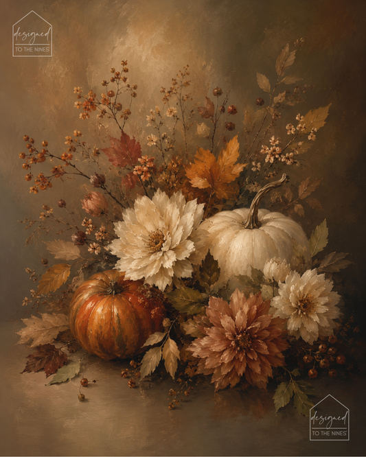 Vintage Pumpkin Floral Art Print | Fall Harvest Digital Download