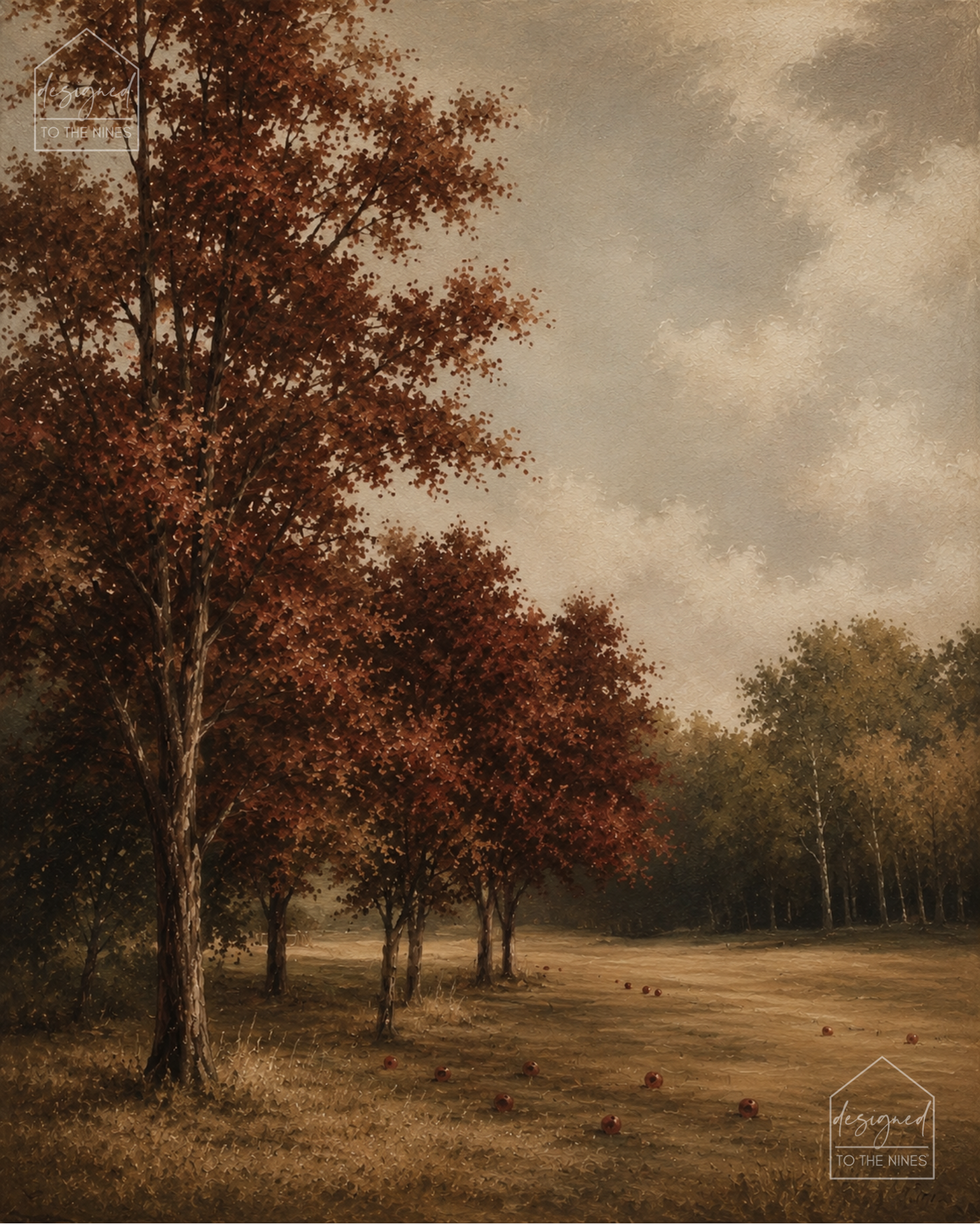Vintage Fall Orchard Art Print | Autumn Apple Tree Digital Download