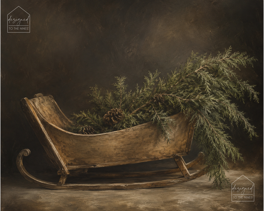 Vintage Wooden Sleigh Christmas Art Print | Evergreen Holiday Digital Download