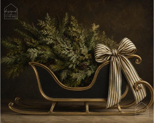 Elegant Christmas Sleigh Art Print | Black and Gold Holiday Digital Download