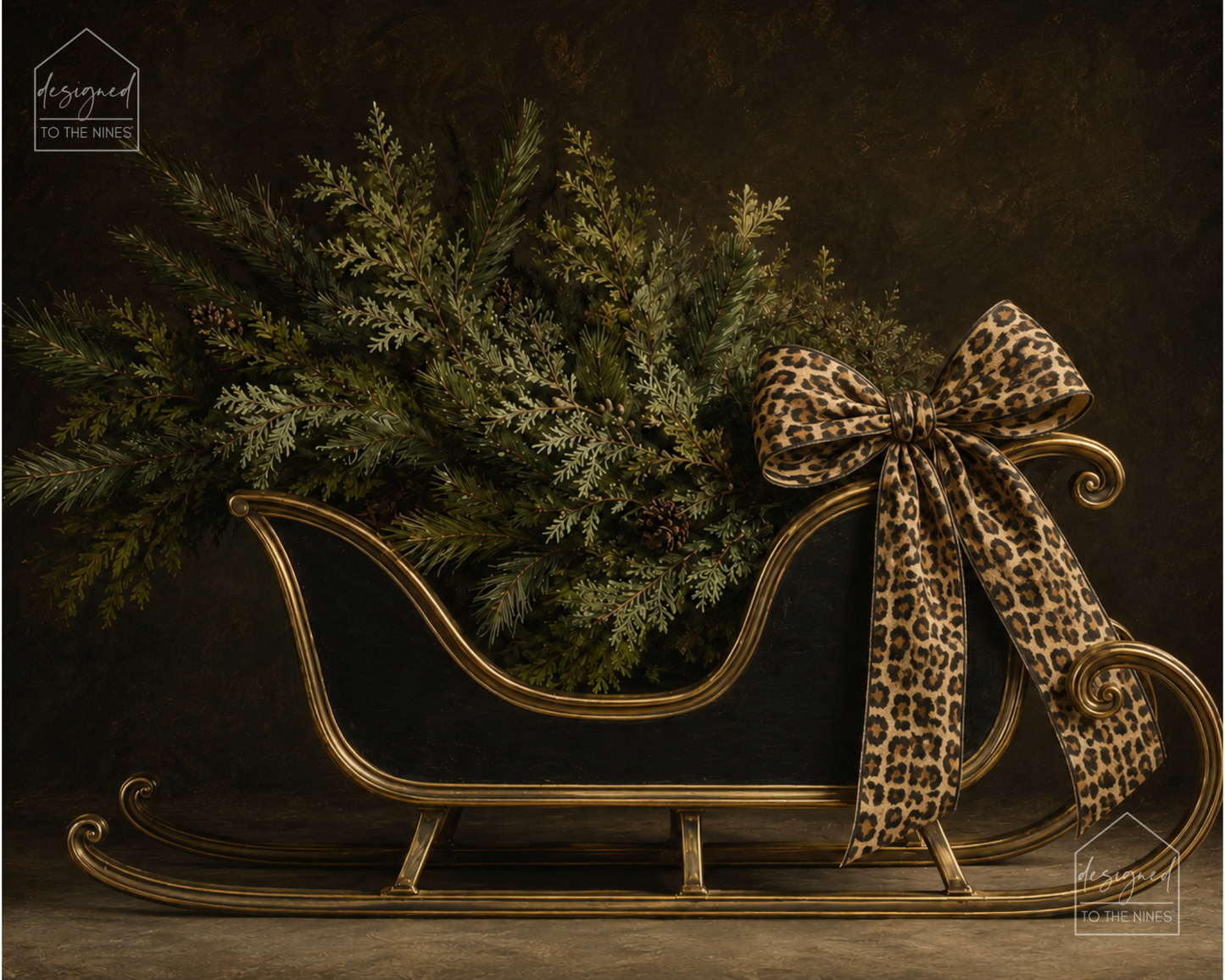 Black and Gold Christmas Sleigh Art Print | Leopard Bow Digital Download