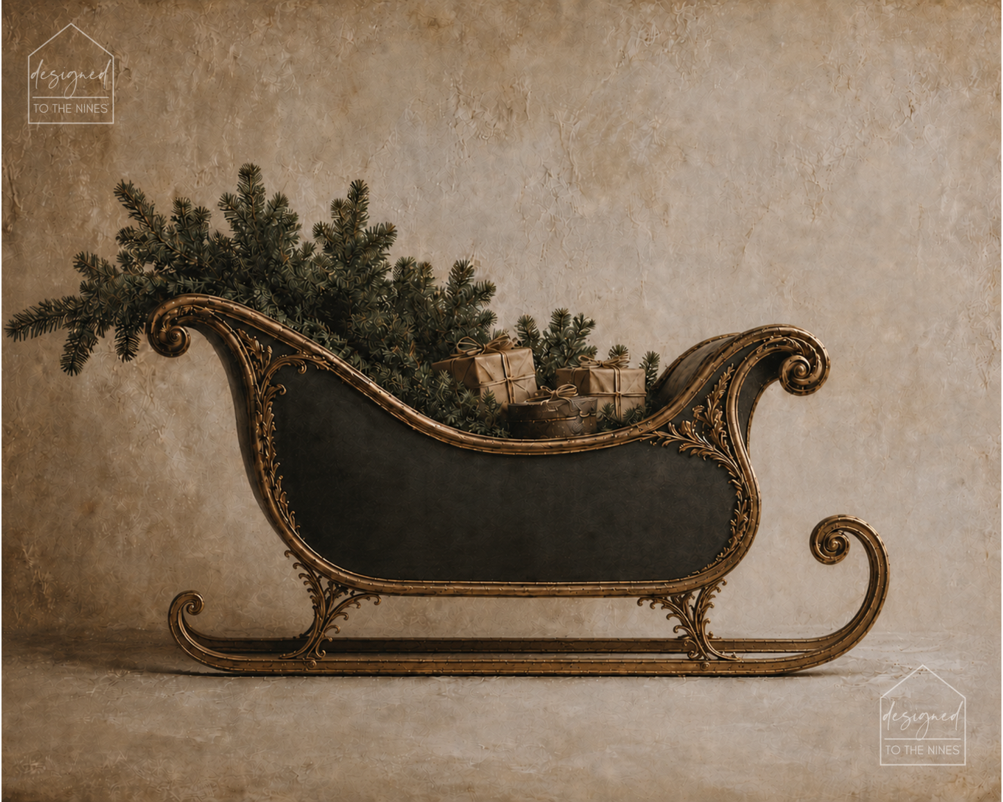 Elegant Christmas Sleigh Art Print | Evergreen Gift Digital Download