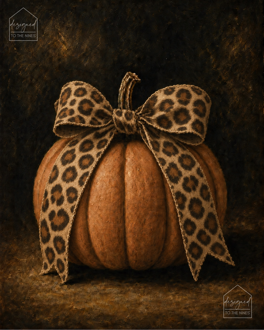 Pumpkin with Leopard Bow Art Print | Vintage Fall Digital Download