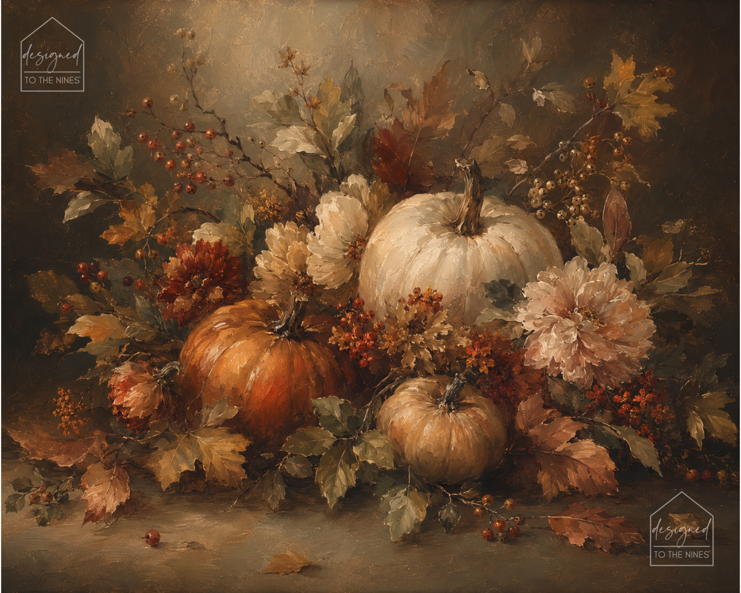 Vintage Pumpkin Floral Art Print | Fall Still Life Digital Download