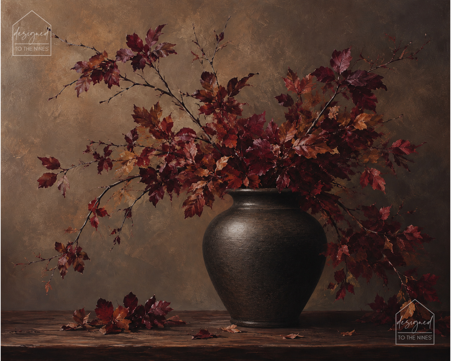 Vintage Fall Leaves Vase Art Print | Autumn Still Life Digital Download