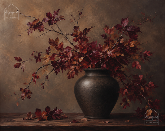 Vintage Fall Leaves Vase Art Print | Autumn Still Life Digital Download