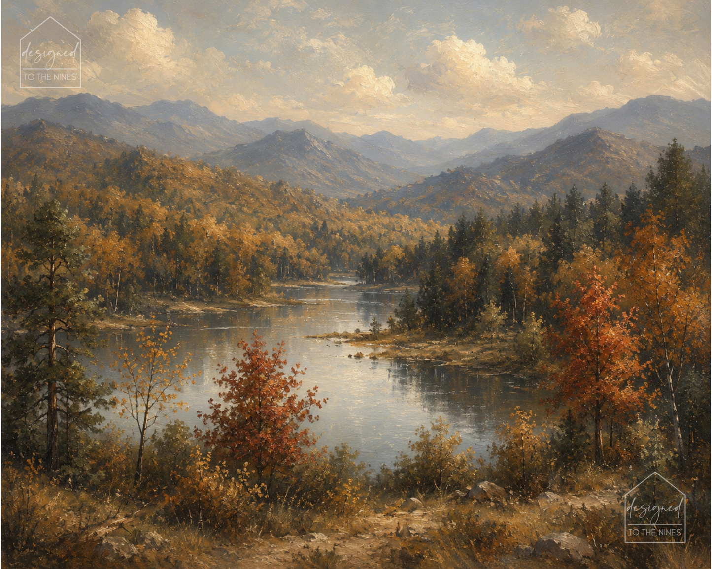 Vintage Mountain Lake Fall Art Print | Autumn Landscape Digital Download