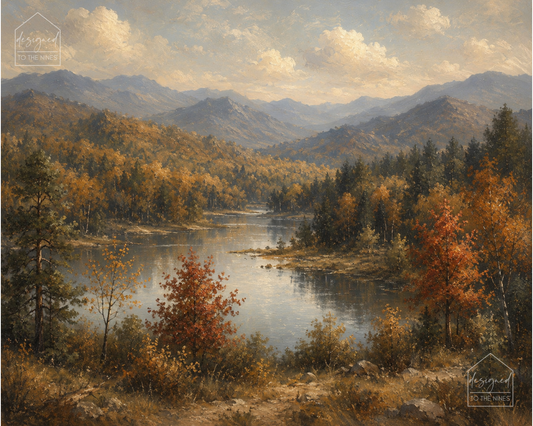 Vintage Mountain Lake Fall Art Print | Autumn Landscape Digital Download