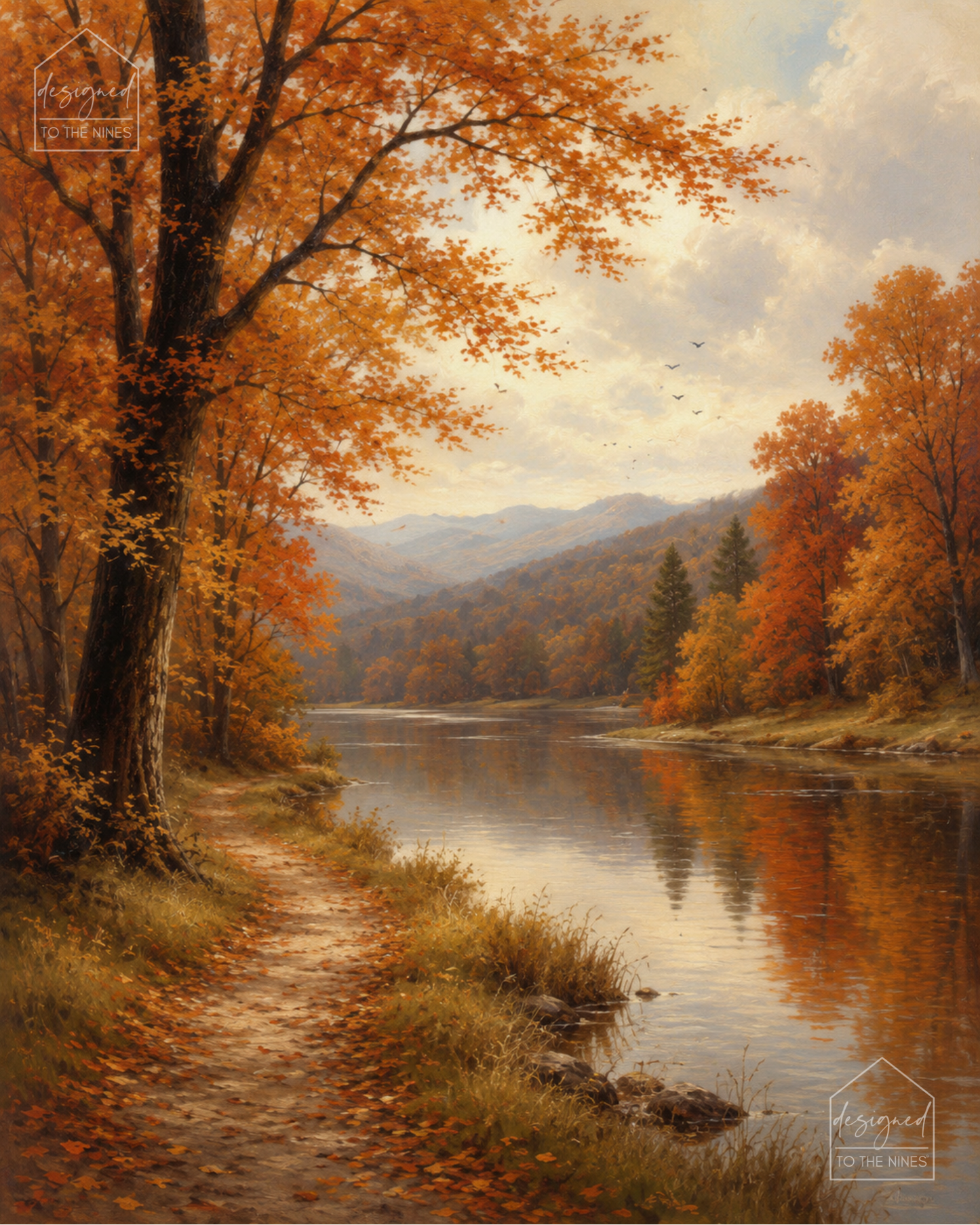 Autumn Lake Path Art Print | Vintage Fall Landscape Digital Download