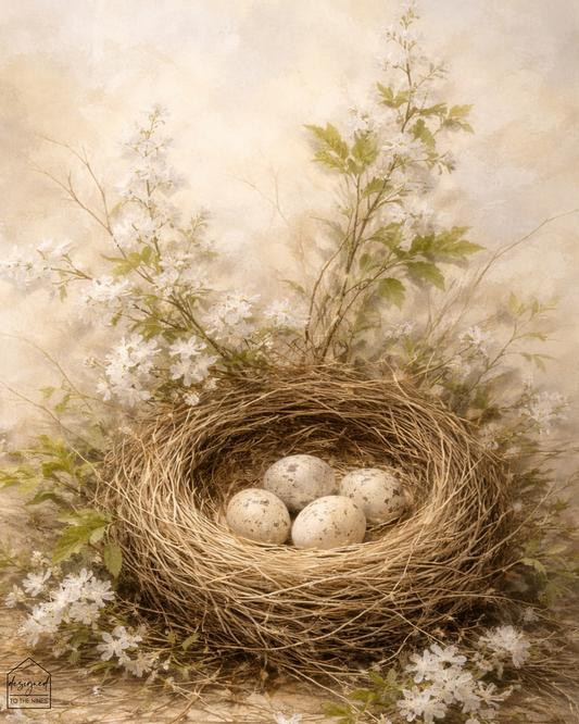 Vintage Bird Nest Art Print – Neutral Spring Wall Decor Printable
