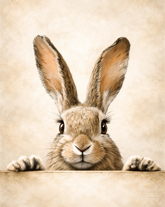 Vintage Bunny Rabbit Art Print – Neutral Cottage Wall Decor Printable