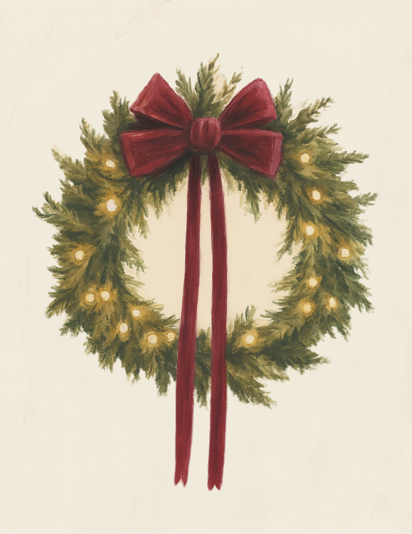 Wreath with Red Bow Digital Print – Classic Christmas Wall Art