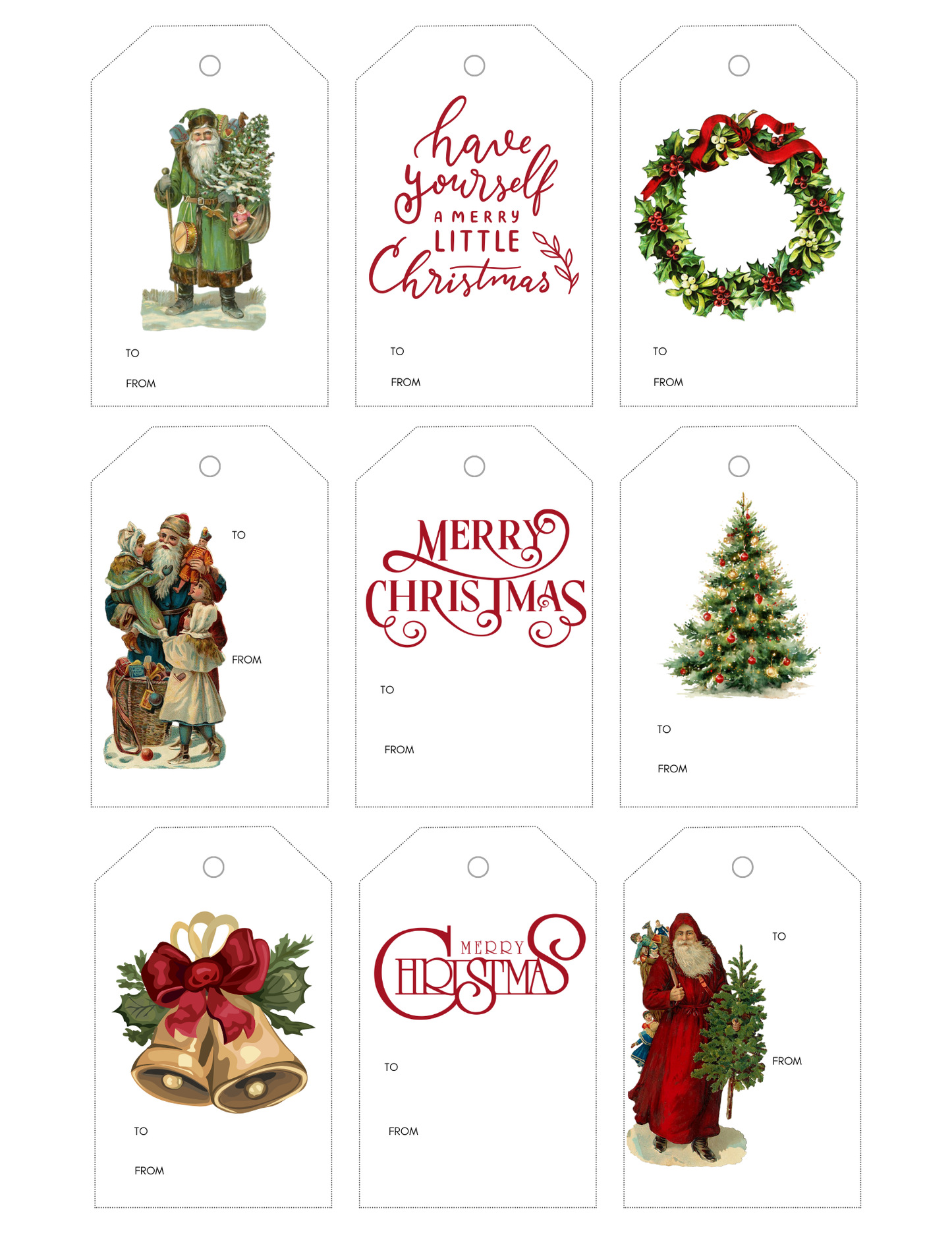 Vintage Santa Gift Tags – Printable Christmas Digital Download