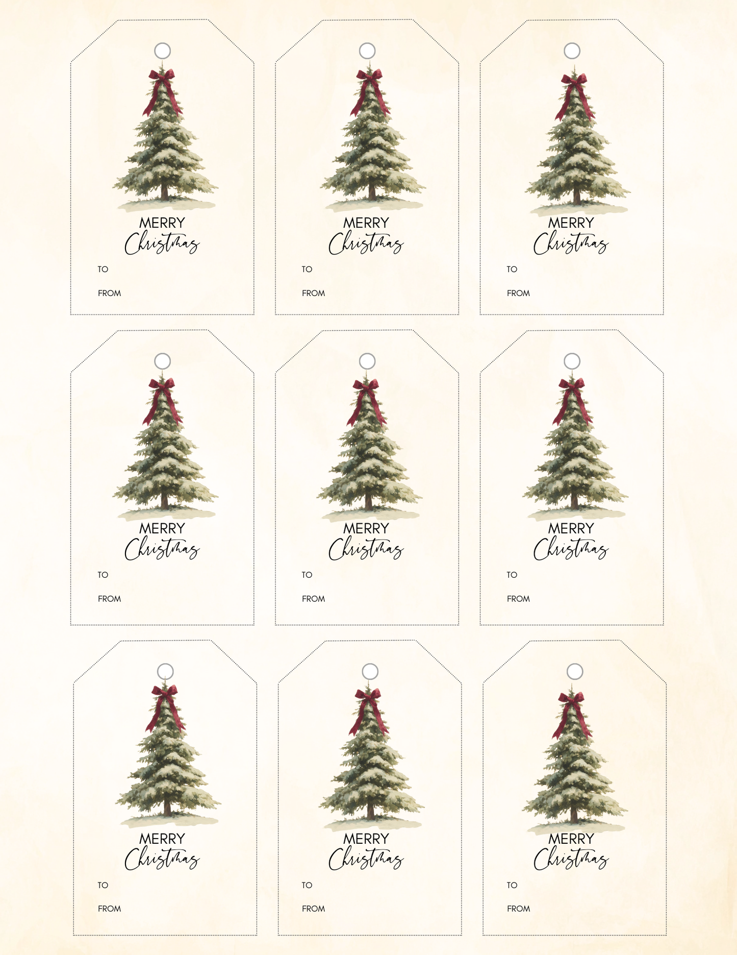 Christmas Tree with Big Red Bow Gift Tags – Printable Digital Download