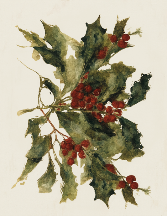Holly &amp; Berry Digital Print – Classic Christmas Botanical Art
