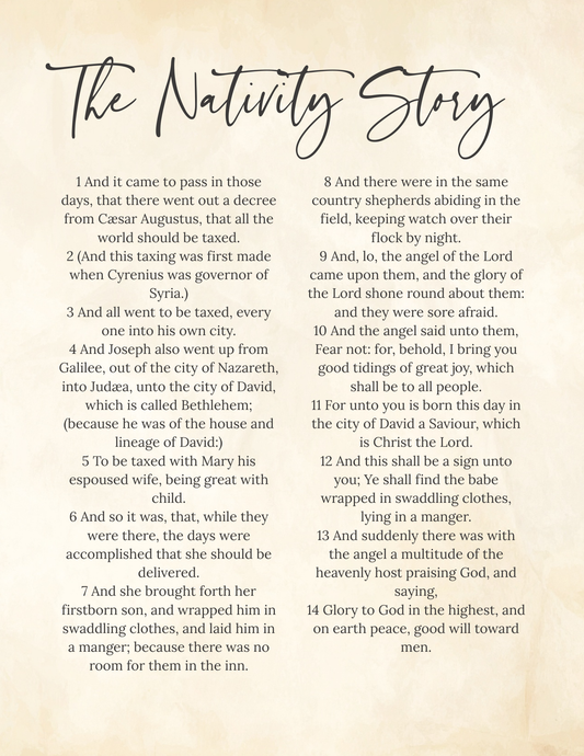 The Nativity Story Digital Print – Ivory Christmas Scripture Art