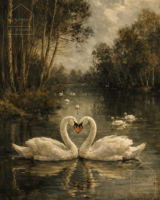 Romantic Swan Couple Art Digital Print
