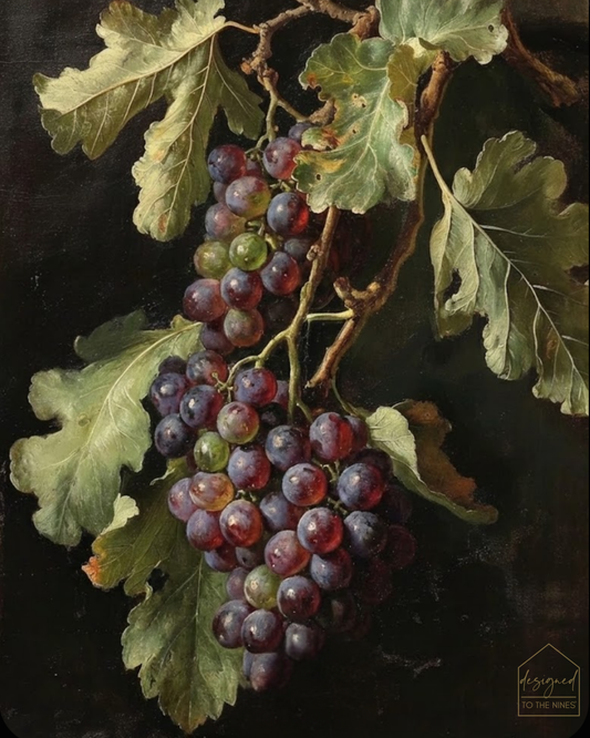 Vintage Grapes Still Life Art Print – Moody European Wall Decor