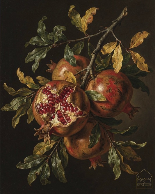 Vintage Pomegranate Still Life Art Print – Moody European Kitchen Wall Decor