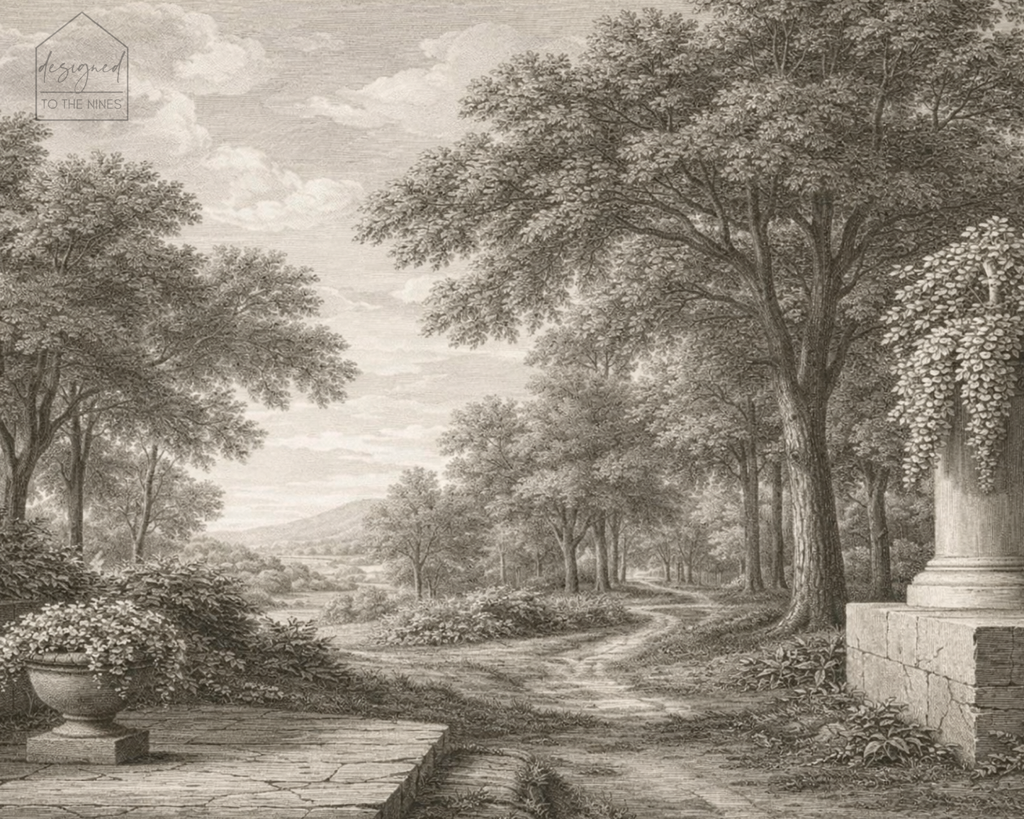 Vintage European Landscape Sketch Printable Wall Art  Digital Download